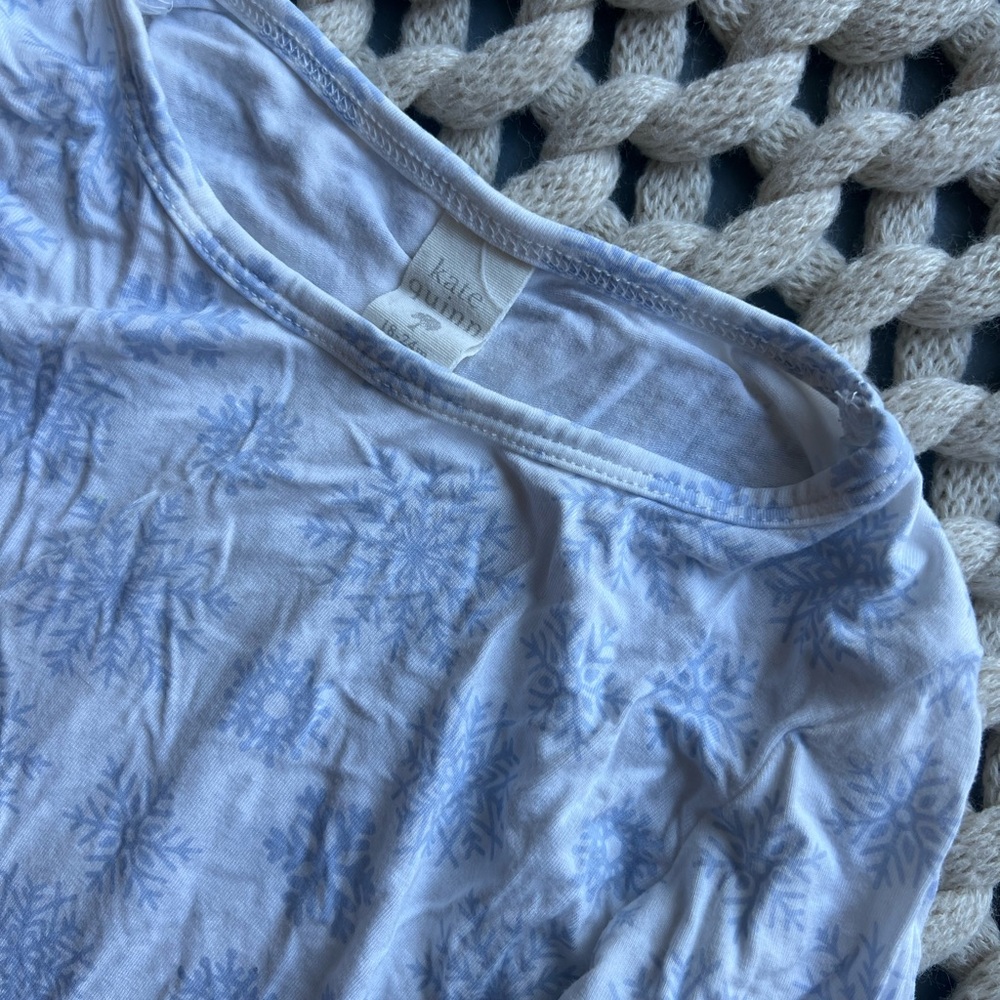 Worn once! Kate Quinn long sleeve ruffle boxy tee | blue snowflake bamboo 18-24m